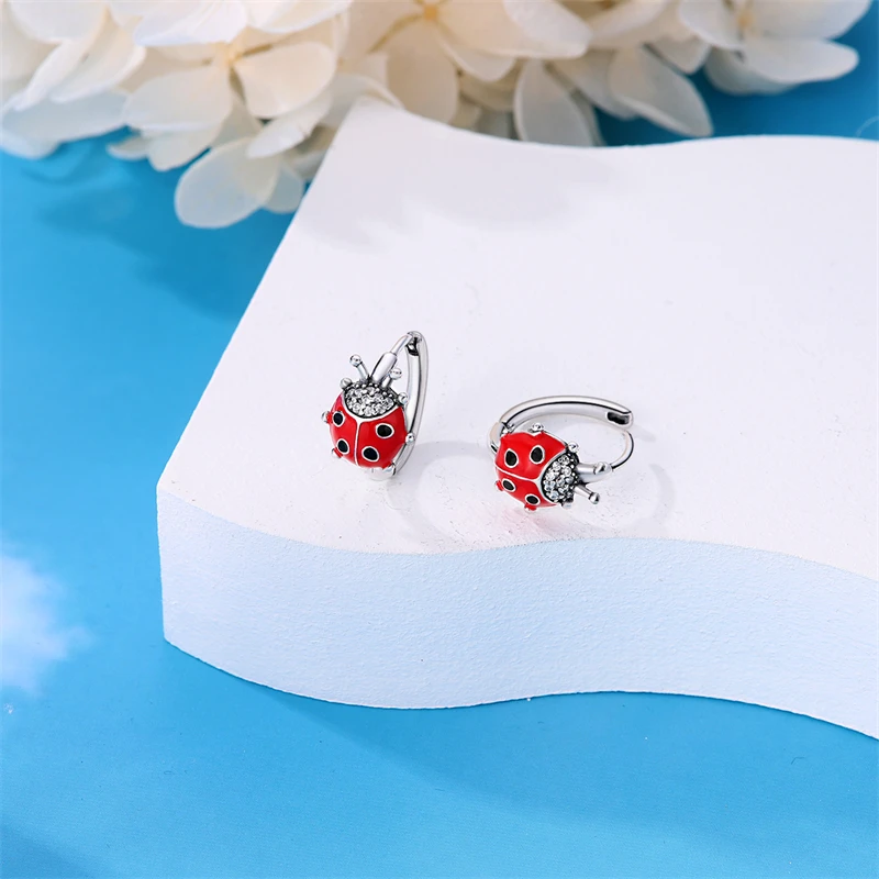 925 Sterling Silver Virgin Ladybug Earrings For Women Fashion Exquisite Birthday Anniversary Jewelry Gifts