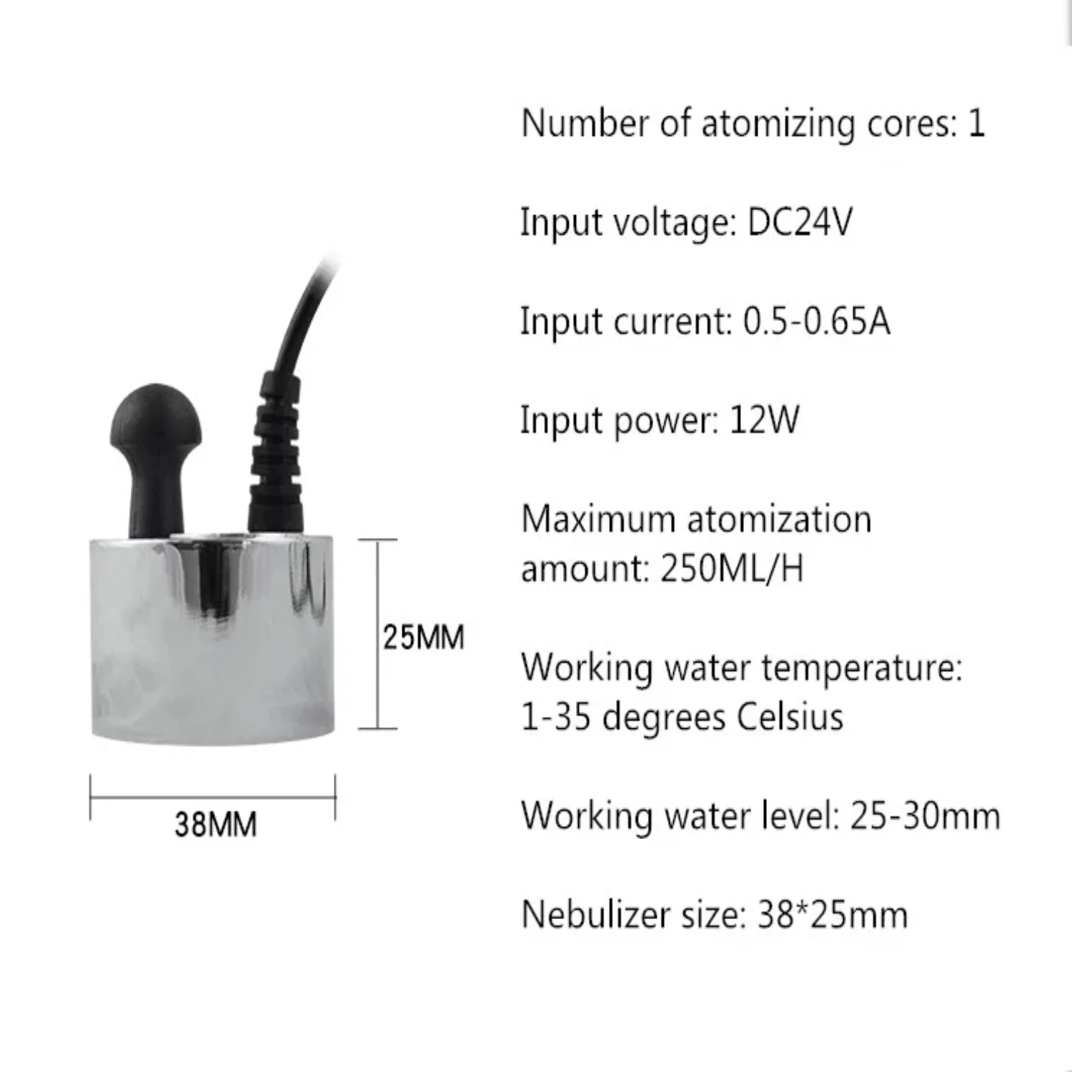 Novo compacto silencioso ultra-sônico atomizador, nebulizador para aquário, poderoso único umidificador de ar, gera neblina sem P, DC24V