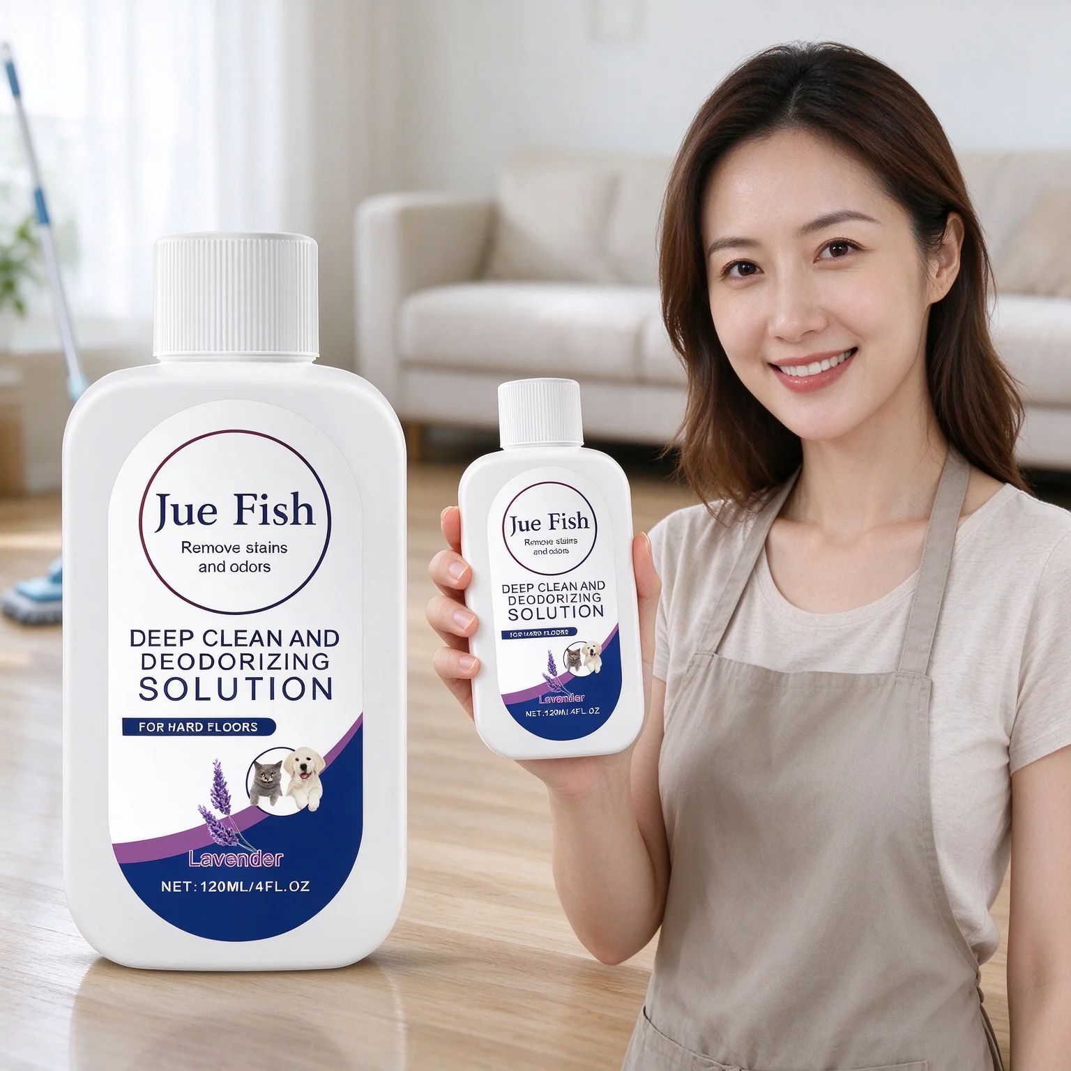 Jue Fish Floor Cleaning Liquid Deep Clean Stubborn Stains Remove Odors Pet Safe Multi-surface Household Hard Floor Cleaner 120ml