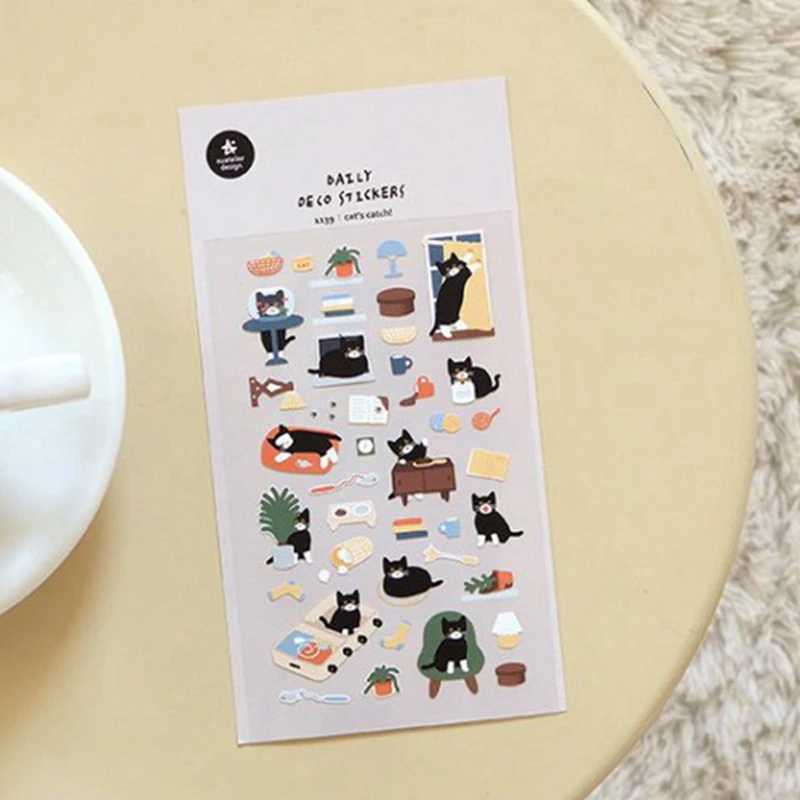 Suatelier Cute Cat Sticker Scrapbooking Supplies Diary Planner Junk Journal Korea Scrapbook Stickers Animal Stationery 1139