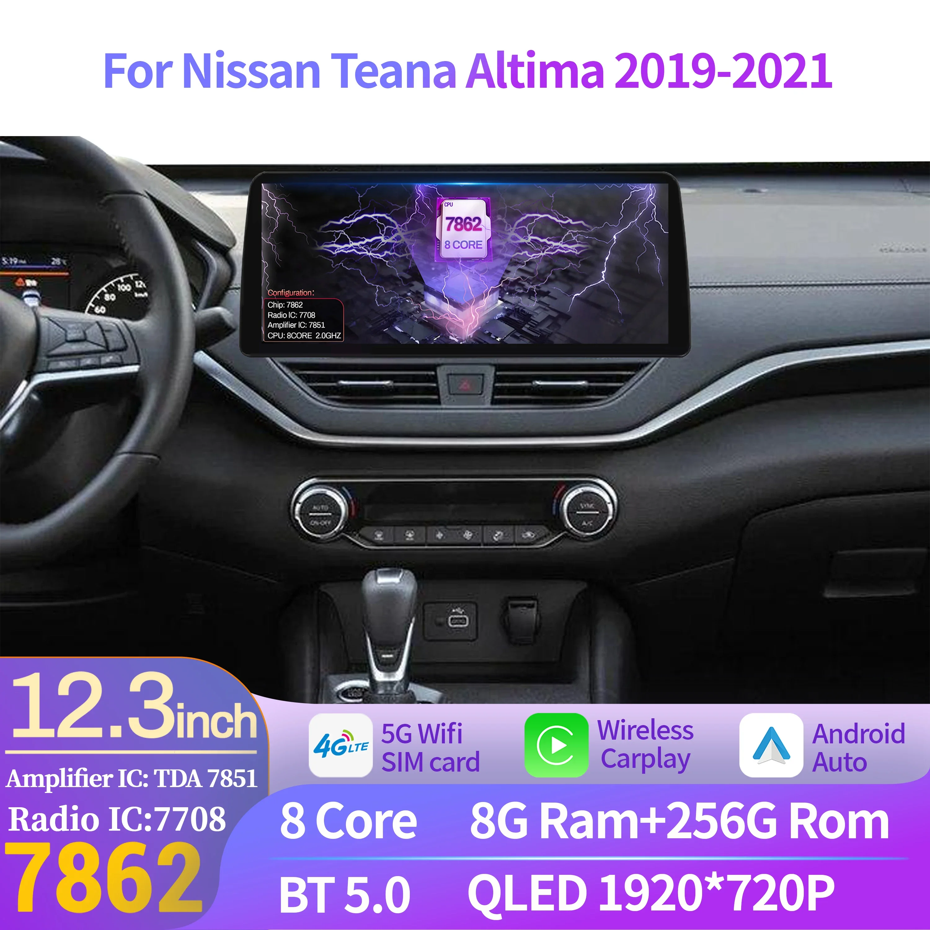 12.3 inch For Nissan Teana Altima 2019-2021 Car Radio Multimedia Player Navigation CarPlay Android 14 4G GPS Head Unit Screen