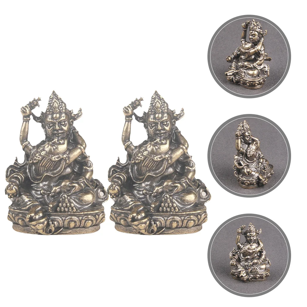 

2Pcs Vintage of Wealth Brass Buddha Statue Desktop Decoration Retro Indoor Prosperity Sculpture for Home Office