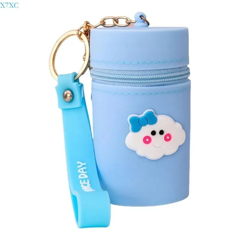 

X7XC Travel Silicone Keychain Coin Bag KeyPouches Small Lip Gloss Organized for Women