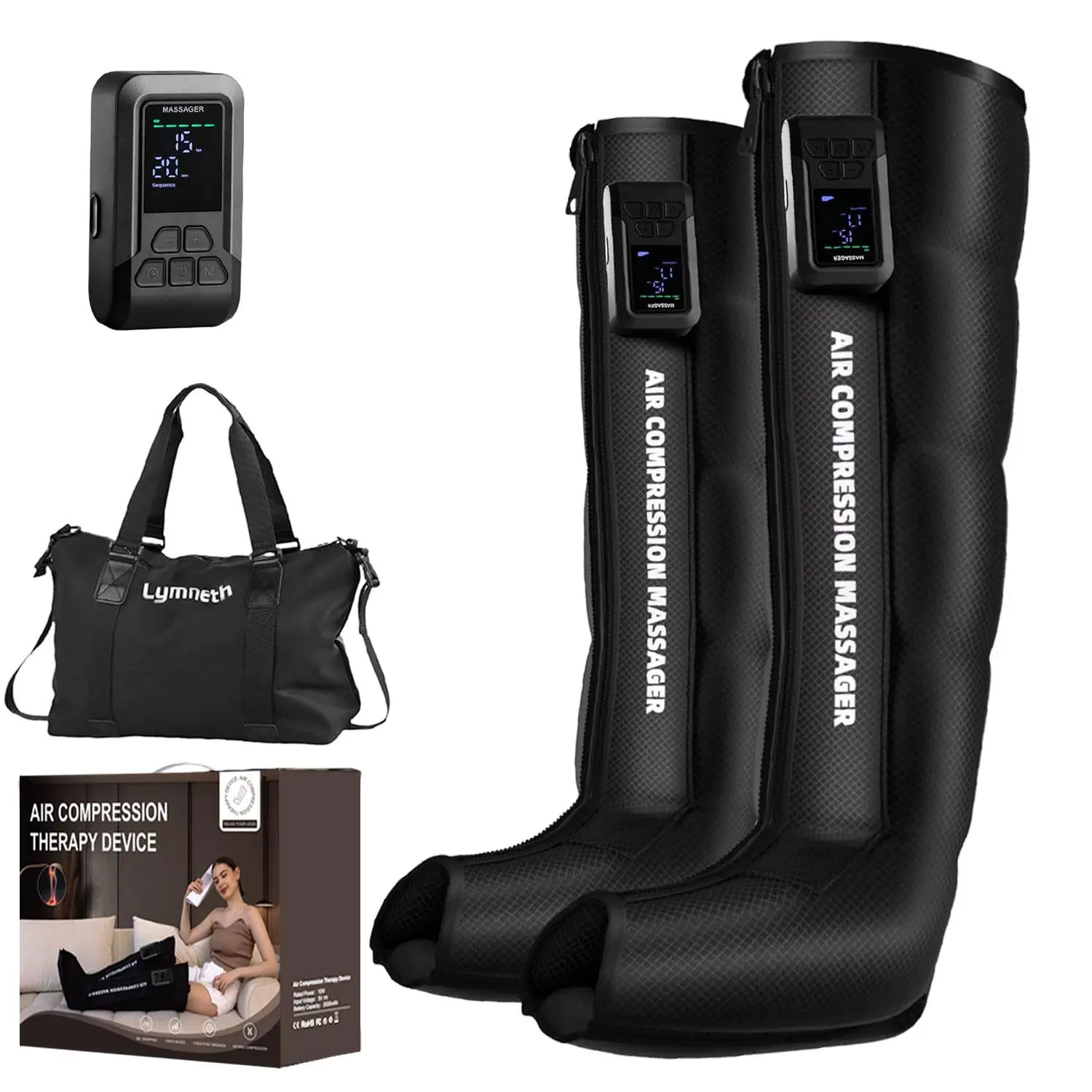 Cordless Full Leg Massager for Circulation and Pain Relief, Recovery Boots Professional Air Compression Boots, Foot and Leg Sequential Compression Machine, Pair