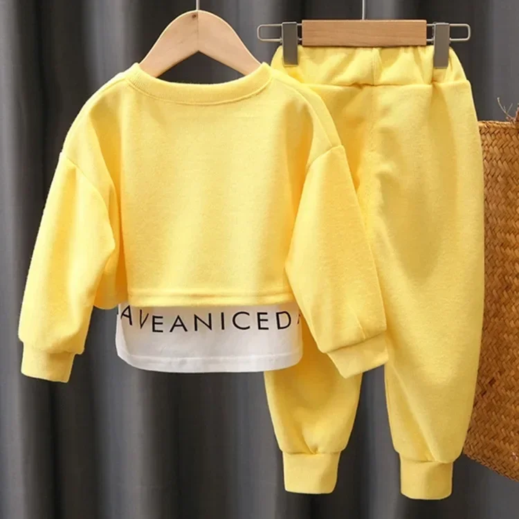 Autumn Baby Girl Clothes Children Letter Sweater Pullover Top and Sport Pant Set Girls Patchwork Sweatershirt Outfit Tracksuit