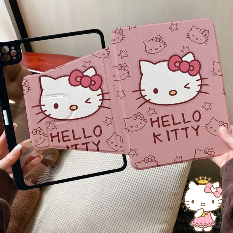 Sanrio Hello Kitty Ipad Case Cute Cartoon Air 2 4 Anti Bending Pro11 10.2 Inch Kawaii Rotate Acrylic Protective Cases Girl Gifts