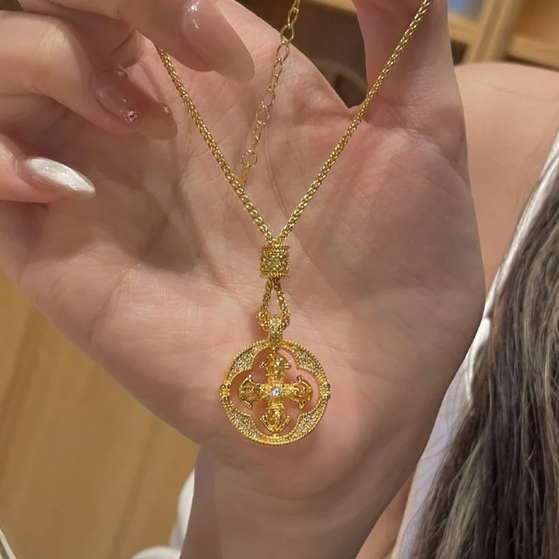 Women's Zircon Rotating Cross Necklace, Elegant Gift
