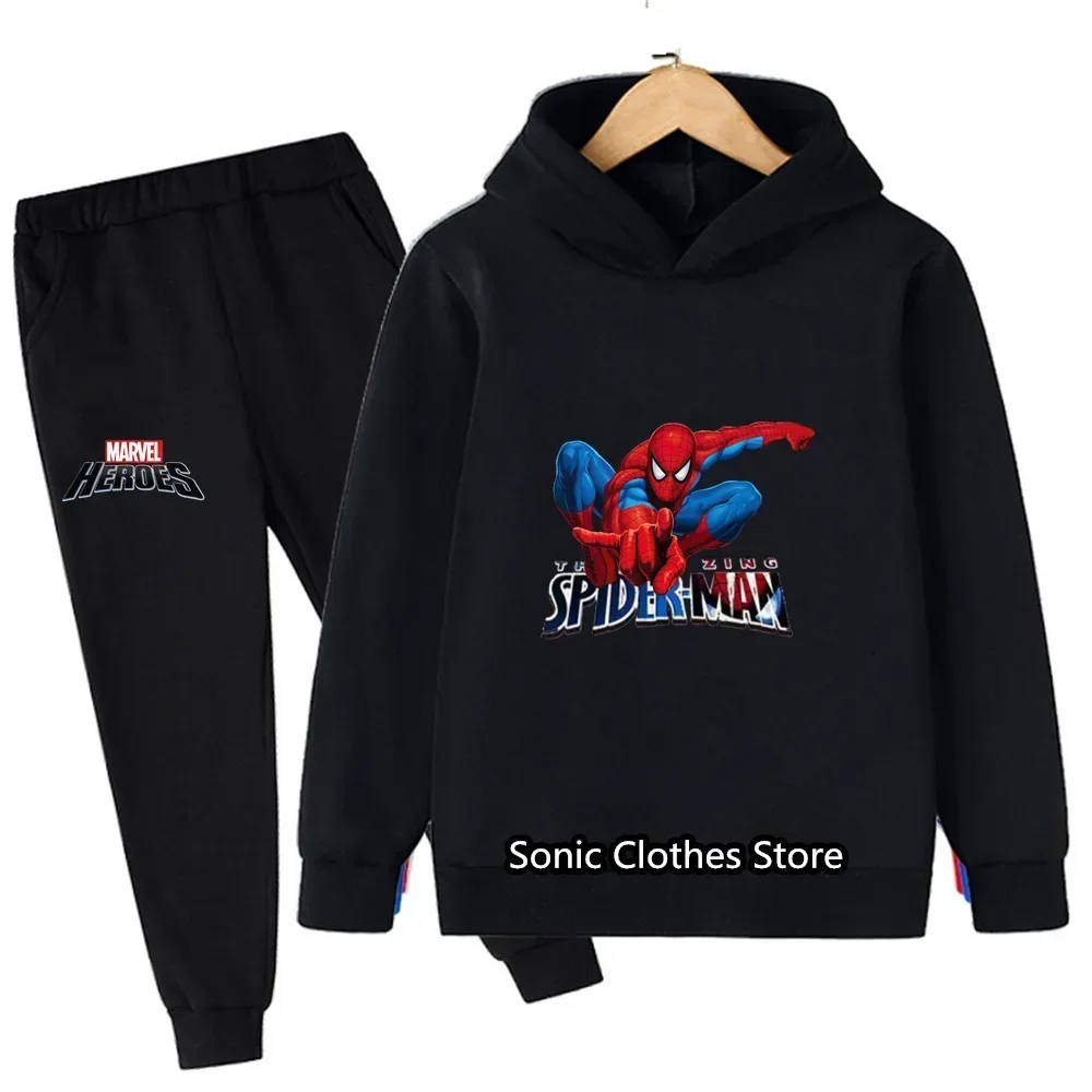 Casual Kids Clothes Spiderman Cartoon Anime Graphic 2 Piece Hoodies Set Clothing Cool Clothing Boys Tracksuit Children