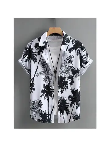 Hawaiian Shirt Man Print Casual Thin Beach Slim Fashion Shirt High Quality Luxury Black Social Vintage Funny Oversized Clothes