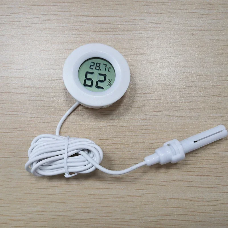 Mini LCD Digital Thermometer Hygrometer Meter Round Shape LCD Display Temperature Sensor Humidity Gauge With Probe Detector Tool