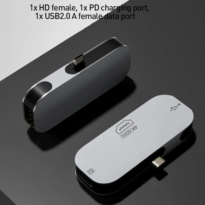 3 في 1 USB-C Hub Type C إلى HDMI محول متوافق 100 واط PD شحن سريع محطة إرساء USB-C لماك بوك برو نينتندو سويتش 4K