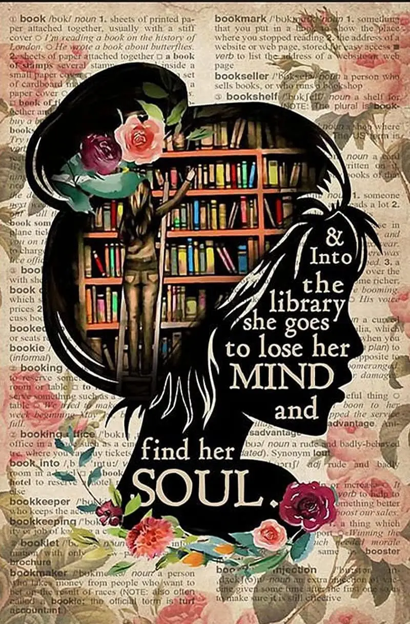 Pancarte en métal « Girl Love Books » et « Into The Library I Go To Lose My Mind », affiche rétro en métal pour la décoration murale de la maison, de la chambre ou du bureau