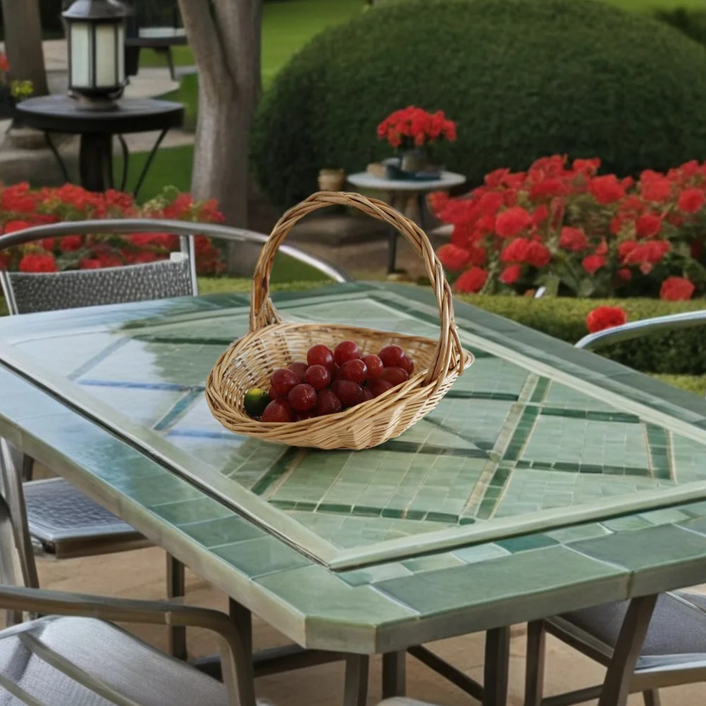 Cesta de mimbre para frutas y verduras, cesta portátil tejida a mano para Picnics, jardinería, eventos al aire libre, decoración de almacenamiento, cesta de almacenamiento para Picnic