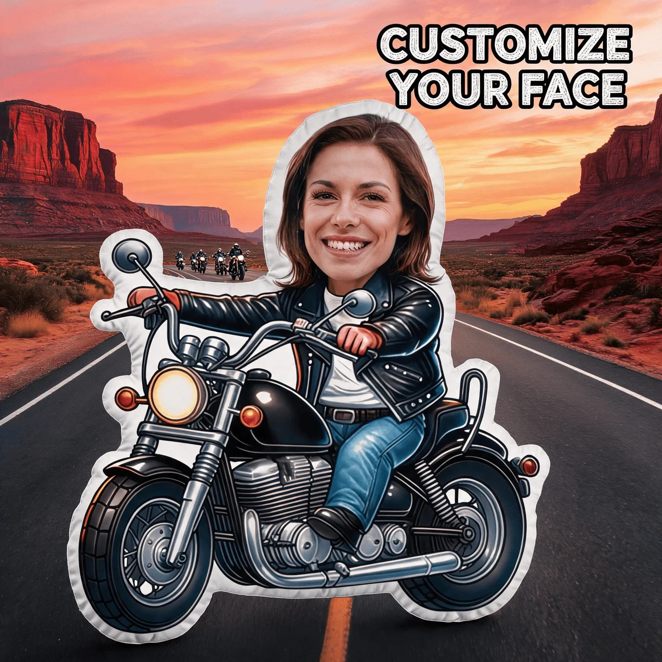 Custom Photo Shaped Pillow, Personalized Woman Riding Motorcycle Decorative Cushion, Leather Jacket Biker Style Accent Pillow fo