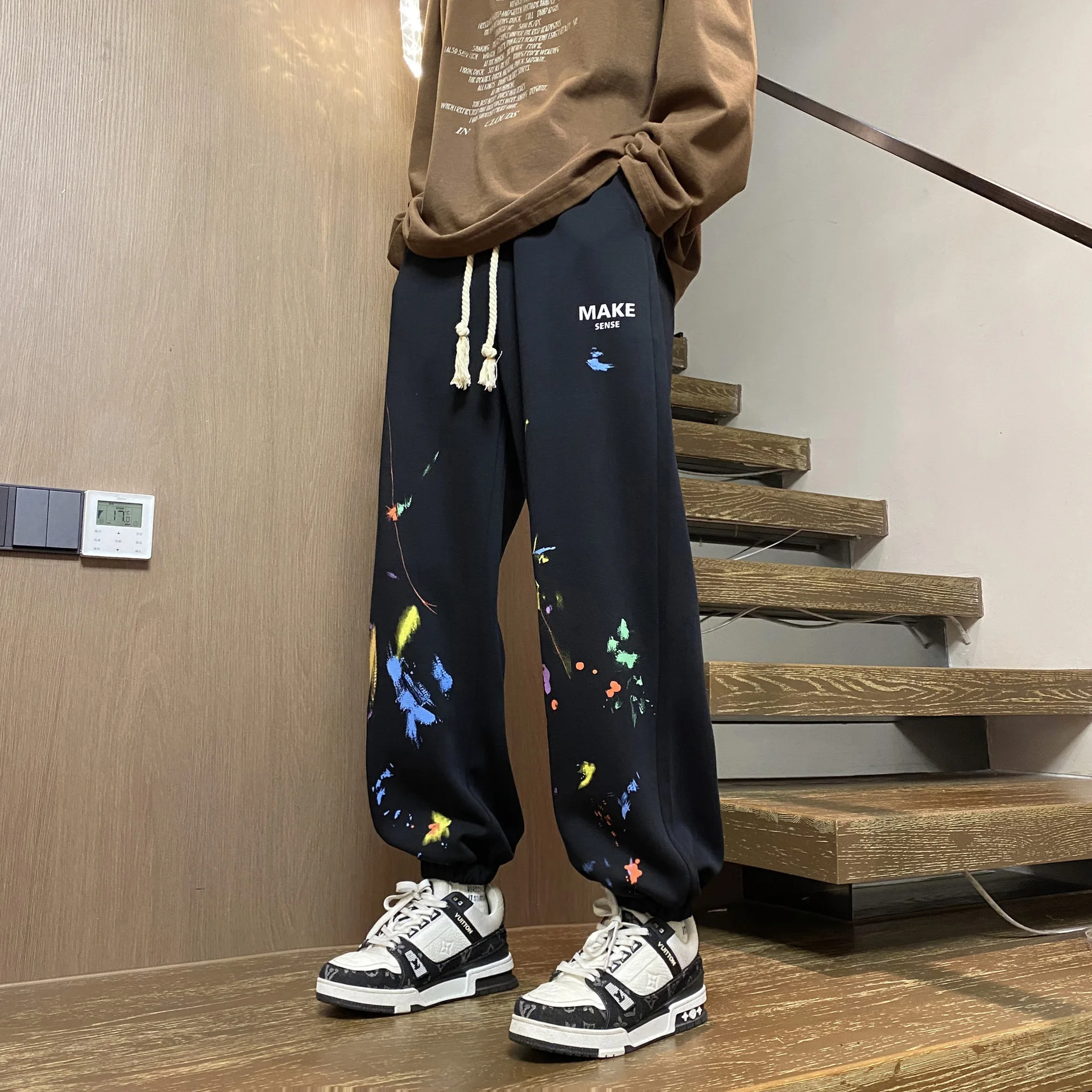 Mens New Vintage Wide Leg Casual Pants Y2K USA Style Streetwear Graffiti Cargo Pant Men Baggy Sweatpants Trousers Jogging Hommes