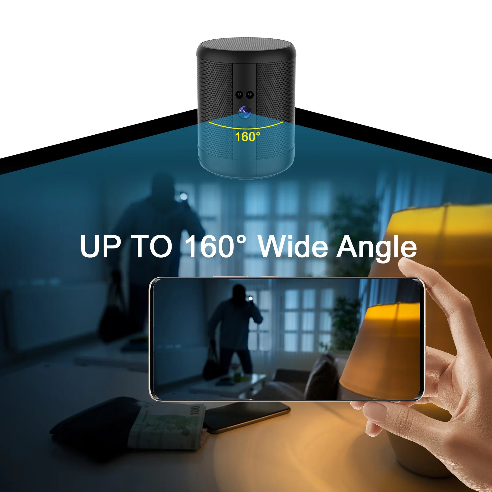 WiFi Security Camera Speaker Video Recorder HD Night Vision 140 Degree Wide Angle Lens 2 Way Talk 2K Loop Recording for Office