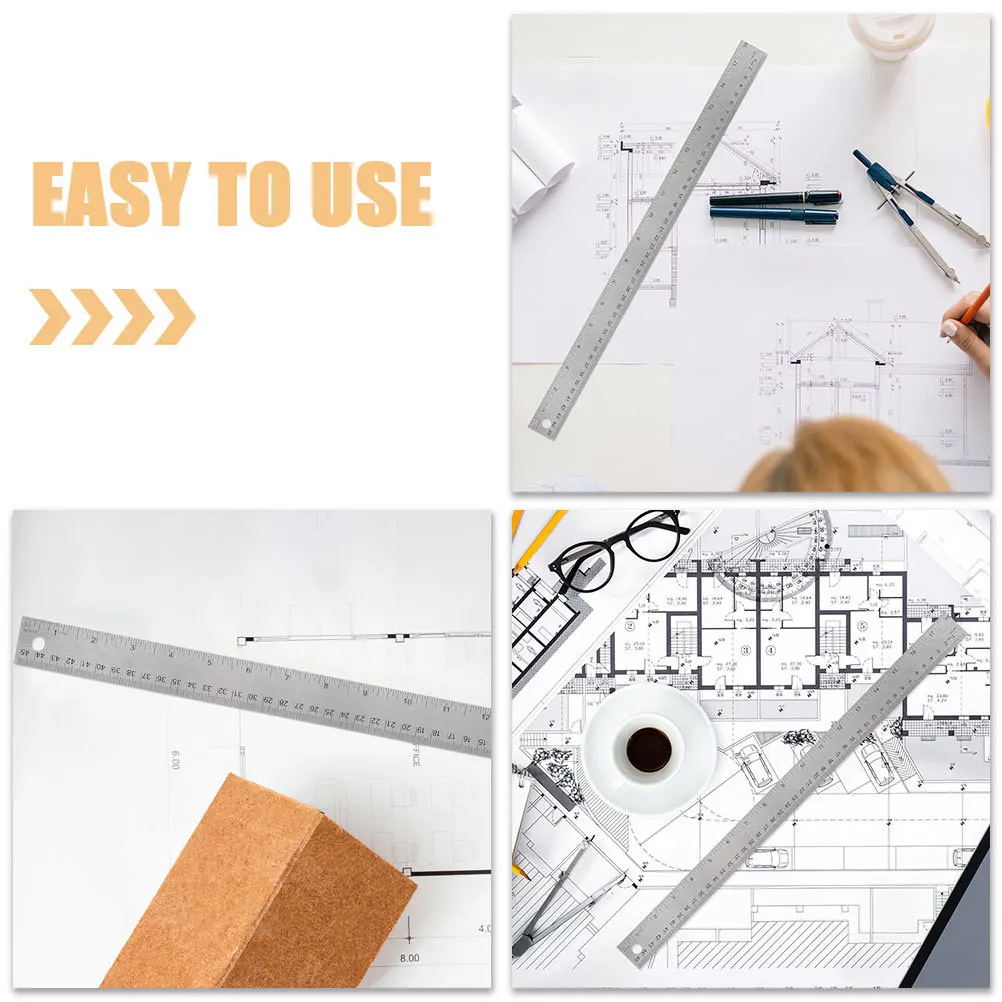 

3Pcs Softwood Ruler Stainless Steel Cork Backed Straight Edge for Students Measuring Drawing Ruler with Inches and Centimeters