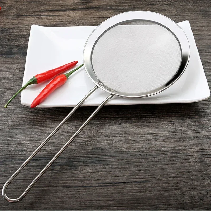 1Pc Large Stainless Steel Fine Mesh Food Strainer for Kitchen Cooking Oil Filter Skimming Grease Foam Gravy Kitchen Skimmer
