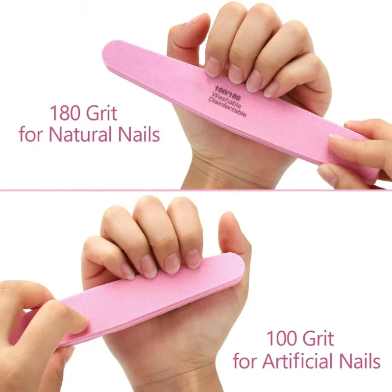 Tampon à ongles éponge rose : lime polie, convient aux ongles acryliques et naturels