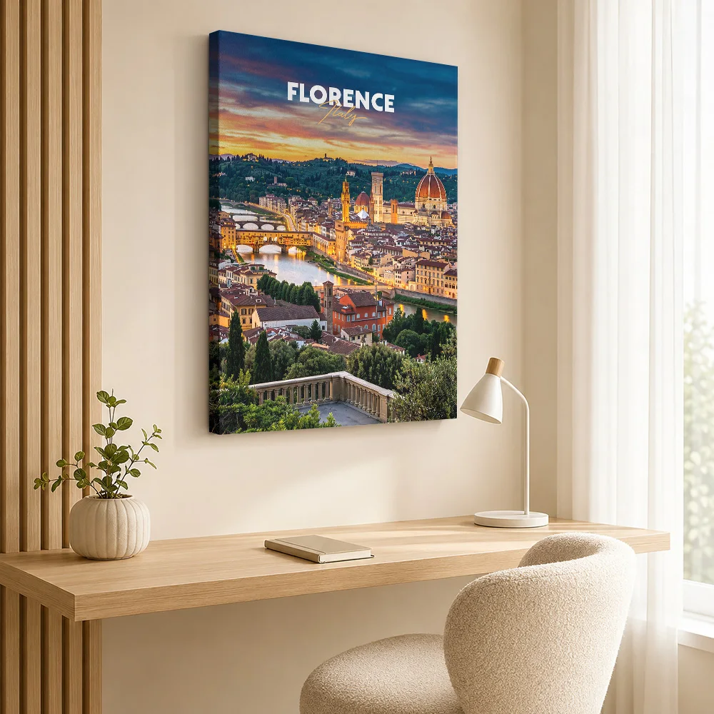 Florence Italy Travel Cityscape Wood Framed Canvas Poster Customized Photo Painterly Style Wall Art For Entryway Birthday Gift