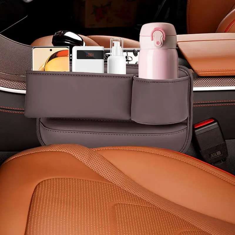 Car Seat Crevice Organizer Car Seat Leather Crevice Storage Box With Cup Holder Auto Console Side Bag Adjustable Interior Organi