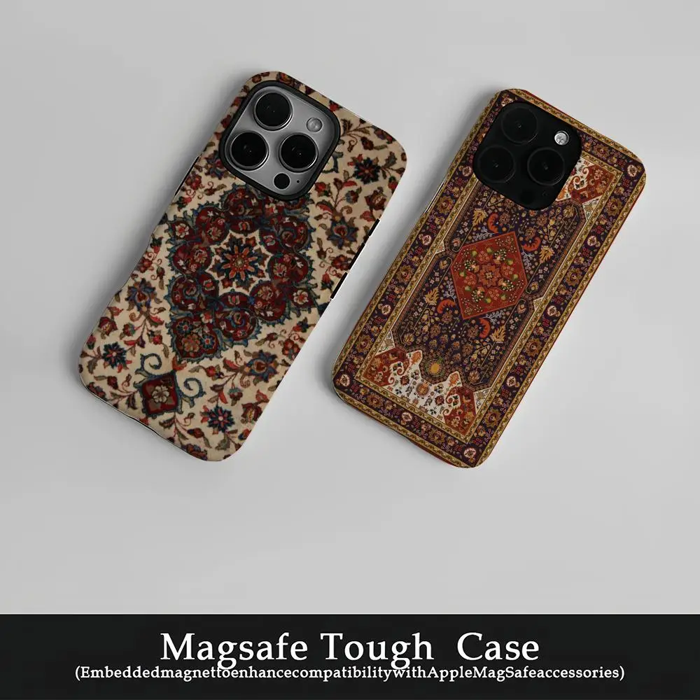 

Persian Carpet Floral Pattern Phone Case Film Korean INS For IPhone 16 15 14 13 12 11 Pro Max Plus Luxury Magnetic Double-layer