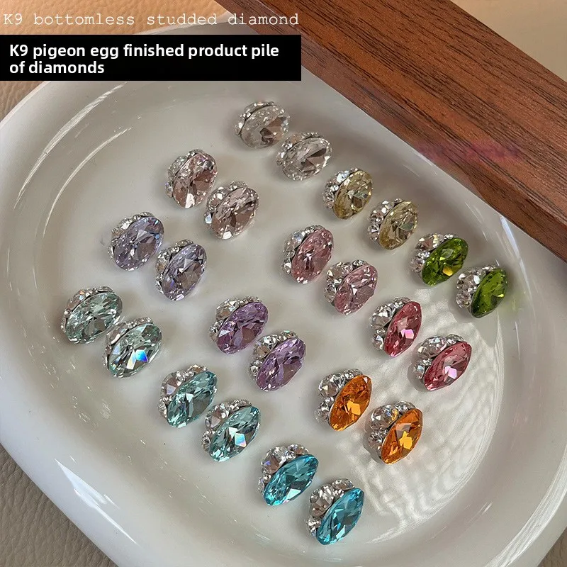 LYLE 3Pcs K9 Crystal Oval Pigeon Egg Stack Flatback Rhinestones Nail Art Charms Sparkly Premium Handmade No Base 3D Diamond Ball