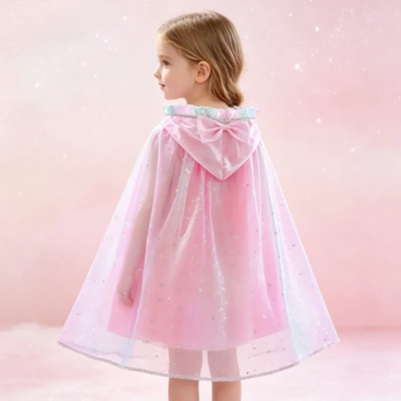 Colorful LED Light-Up Hooded Cloak, Girls' Princess Shawl for Halloween Holiday & Stage Performance, Thin Sparkly Sequined Cape