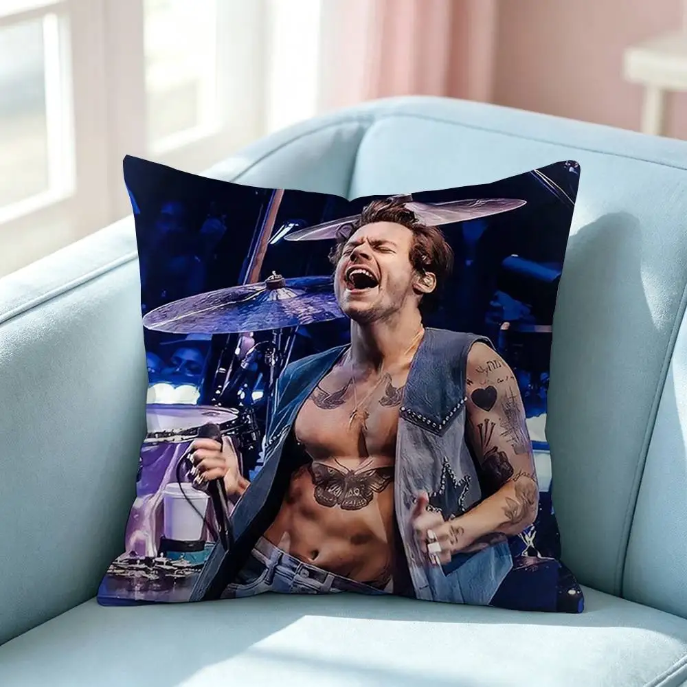 Hot Singer Harry Styles Haz Pillow Case Square Double-Sided Sofa Cushion Cover Bedroom Bedside Pillow