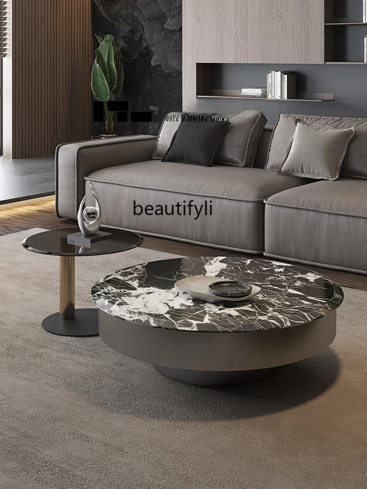 X Moderno e minimalista italiano minimalista di fascia alta in marmo di design Nuovo tavolo da tè rotondo di fascia alta Mobili da soggiorno
