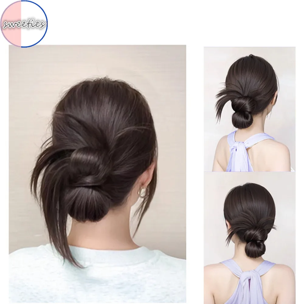 Y2k Chicken Nest Bun Damen-Synthetik-Perücke, koreanischer Stil, faule Blütenknospe, süße und elegante Perückentasche