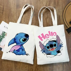 Kawaii Stitch Canvas Bags Disney Shoulder Bag Fashion Tote Bags Cartoon Printed Tote Bag Large Capacity Handbag Shopping Bags