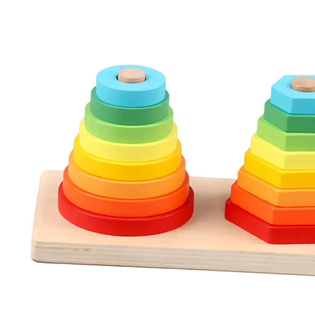 Wooden Geometric Stacker Color Sorting Recognition Column Educational Activities