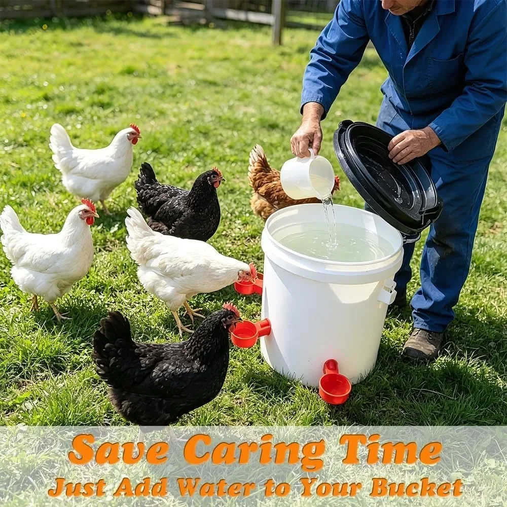 Multi Purpose Chicken Waterer Cups Automatic Poultry Drinker Set with Matching Drill for Chicken Duck Quail Farm Watering Parts