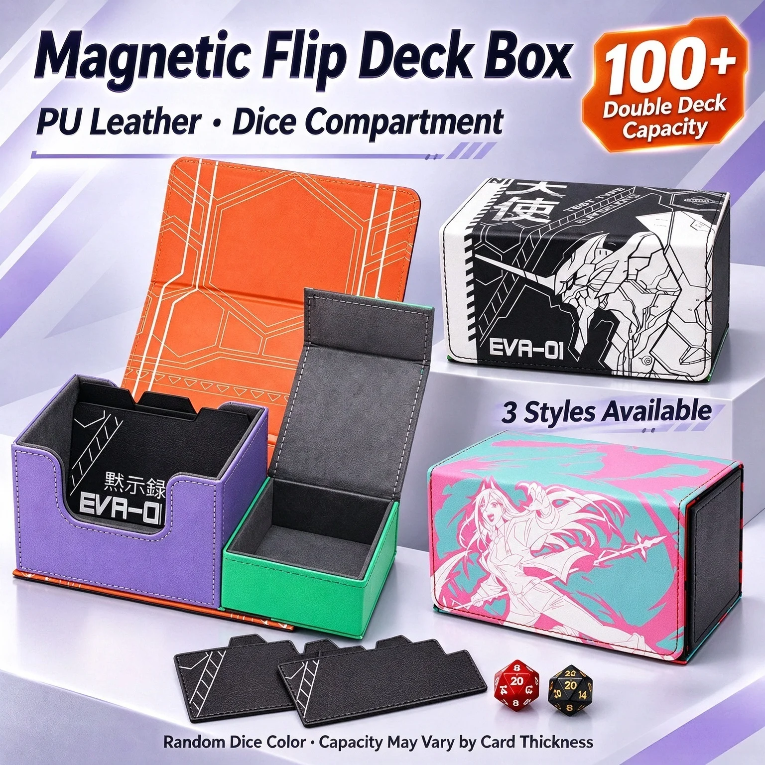 Anime Chainsaw Man Power Large Dice/Game Card Double Storage Box Magnetic Flip Cover Evangelion Unit-01 Board Game Card Box Toys