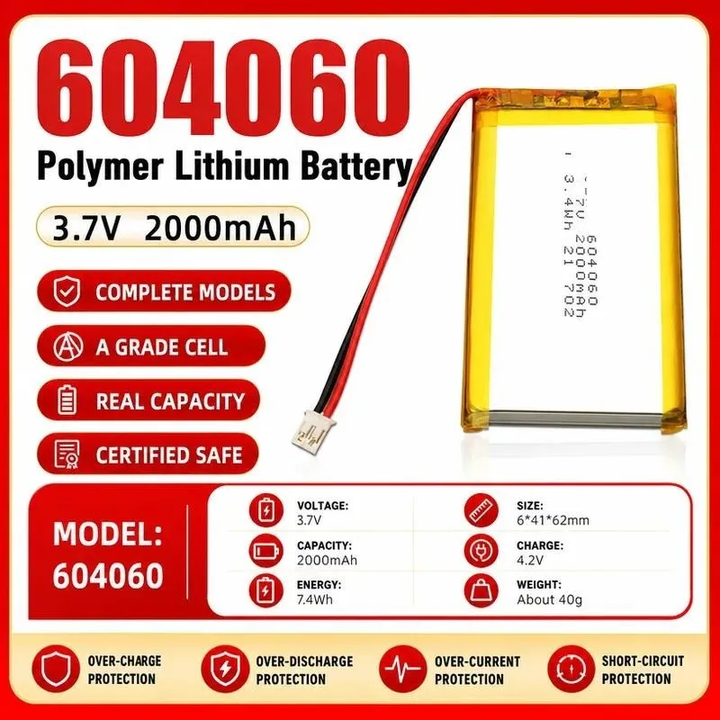 3pcs for Polymer Lithium Battery 604060 2000mAh 3.7V Rechargeable for Digital Product Bluetooth Speaker with Guarantee