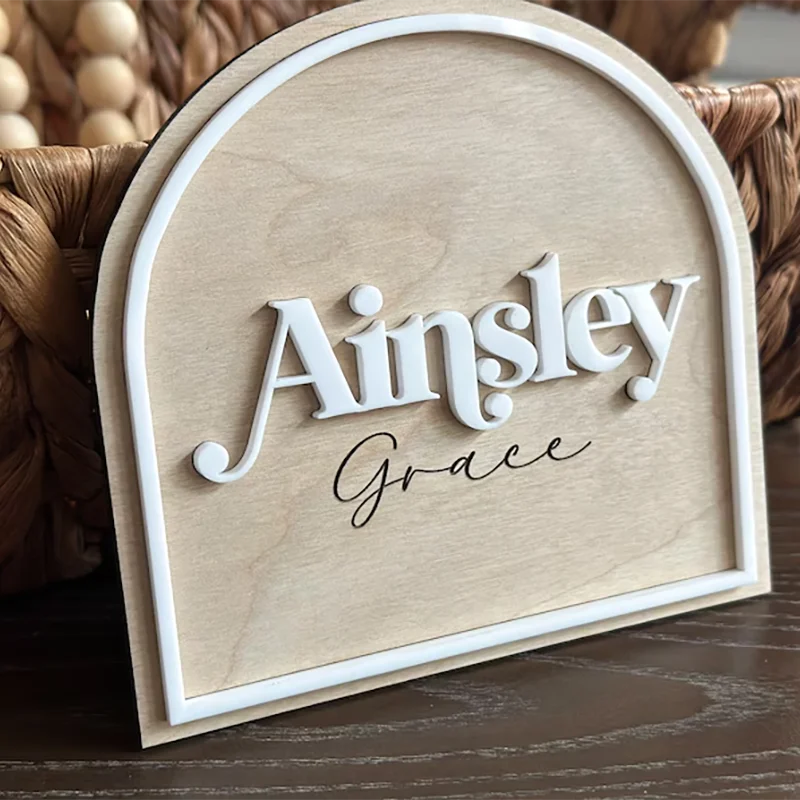Custom Arched Baby Name Wooden Sign, Personalized 3D  Newborn Name Plaque, Baby Photo Prop for Nursery Decor Baby Shower Gift