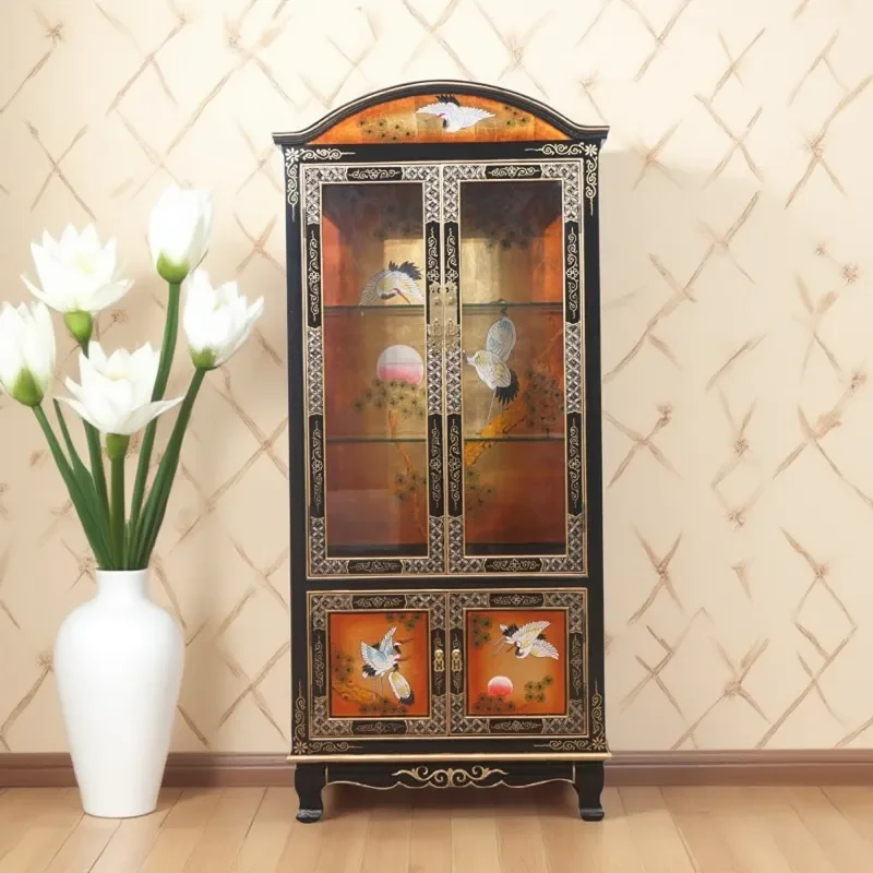 for New Chinese Style Solid Wood Wine Cabinet Entrance Cabinet Living Room Painted Gold Foil Furniture Modern European