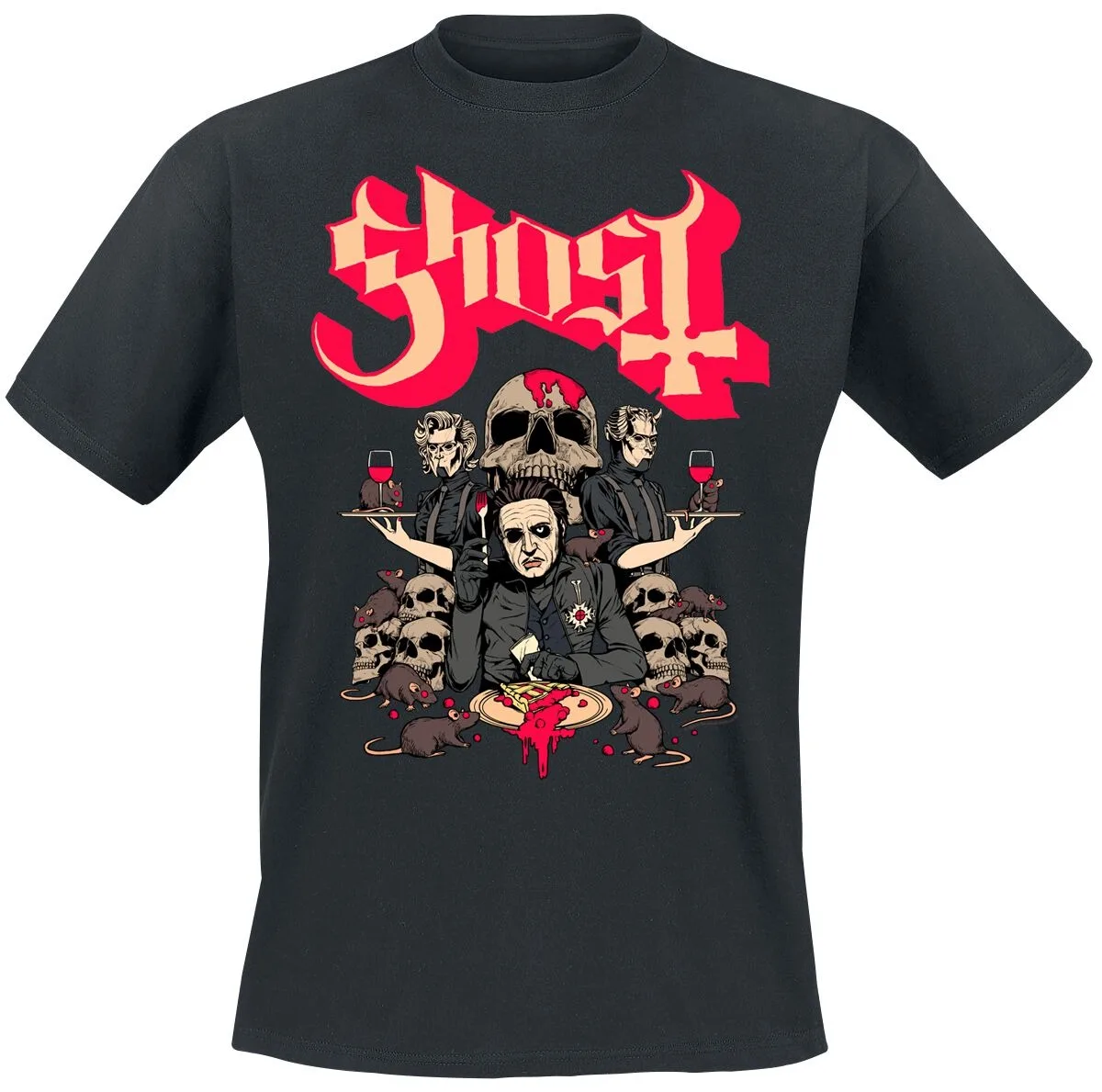 Ghost Rat Feast Cartoon Print Cotton T-shirt Men Women Metal Band Unisex Short Sleeve Tee