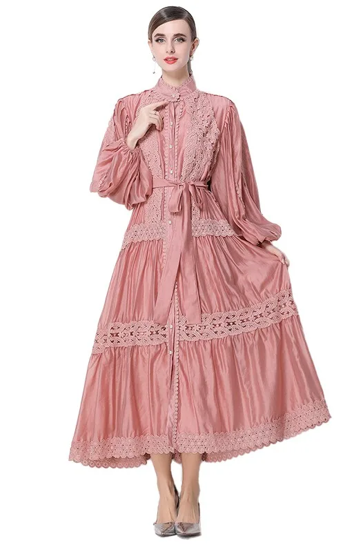 2025 ربيع بوهو المرأة فستان ماكسي الإناث الوقوف التطريز الأبيض حزام من الدانتيل سترة طويلة فستان الشاطئ عطلة عطلة النساء الملابس #2