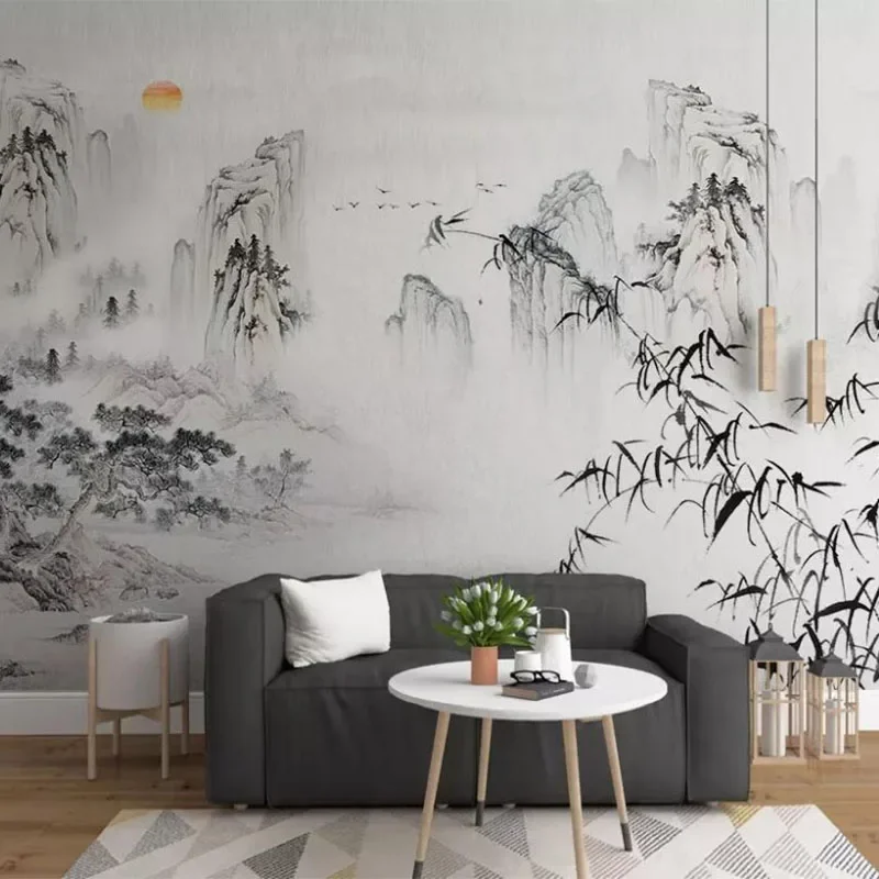Custom Mural Wallpaper Chinese Style Abstract Ink Landscape Bamboo Wall Painting Living Room Background Wall Papel De Parede 3 D