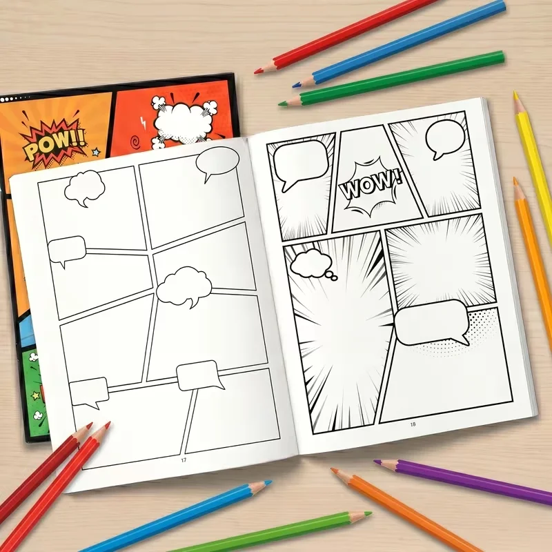 Create Your Own Comic Book: Blank Template Sketchbook with Action Words – Perfect for Young Artists