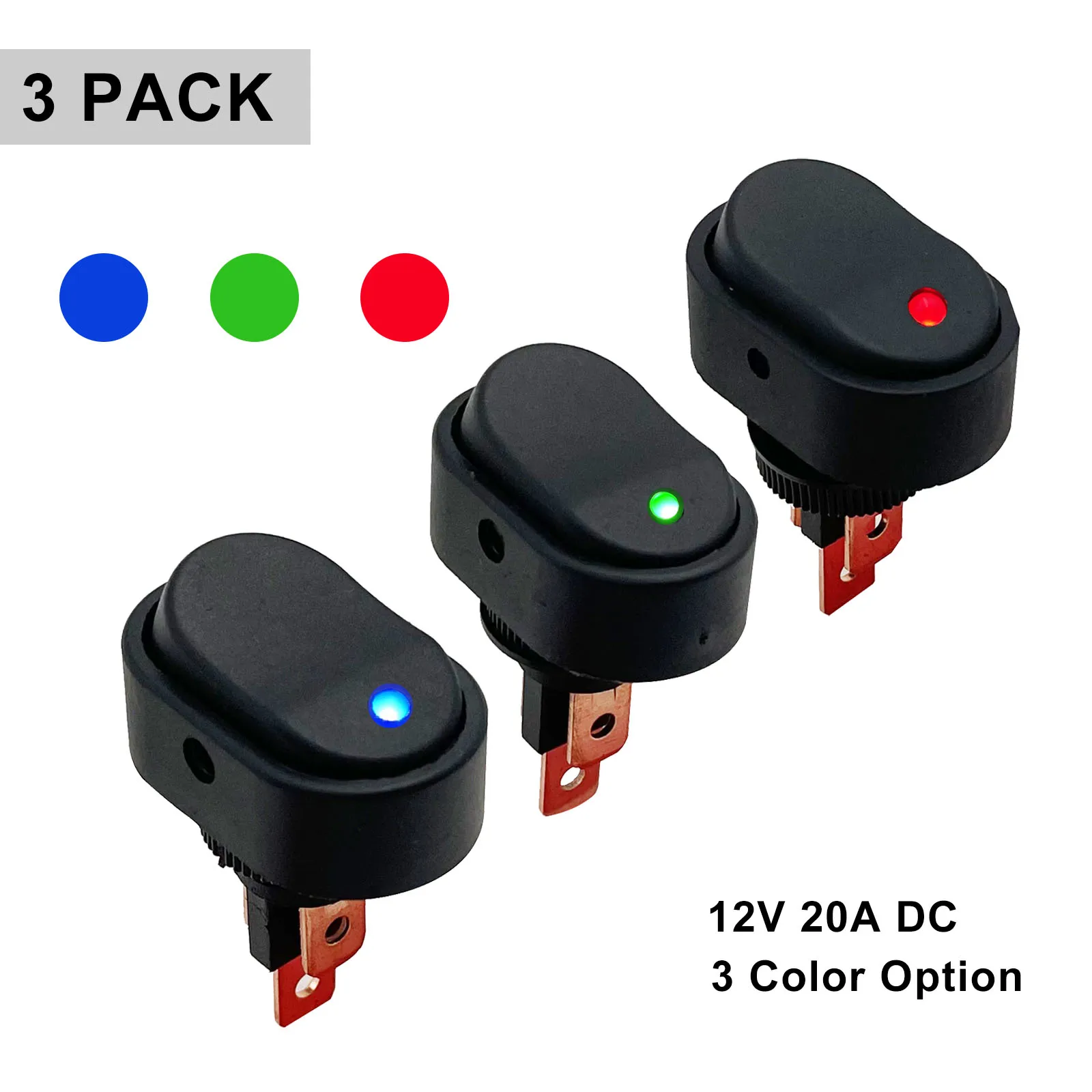 

LED Lighted Rocker Switch 12V Blue LED Illuminated ON Off Toggle Switch 20A 3Pin SPST Oval Shaped Switch 12mm Hole for Car Boat