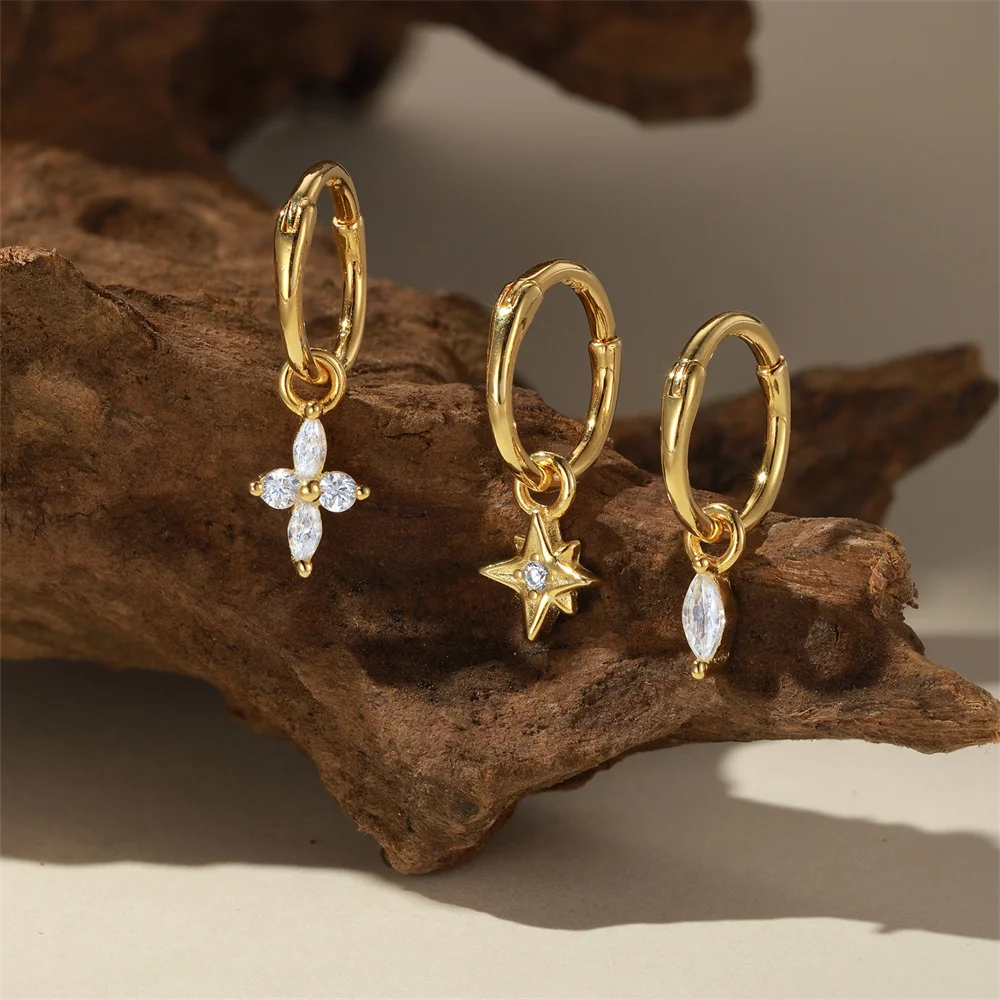 AIDE 925 Sterling Silver Four-leaf Clover Eight-pointed Star  Pendant Piercing for Women Cartilage Piercing Ear Bone Hoop