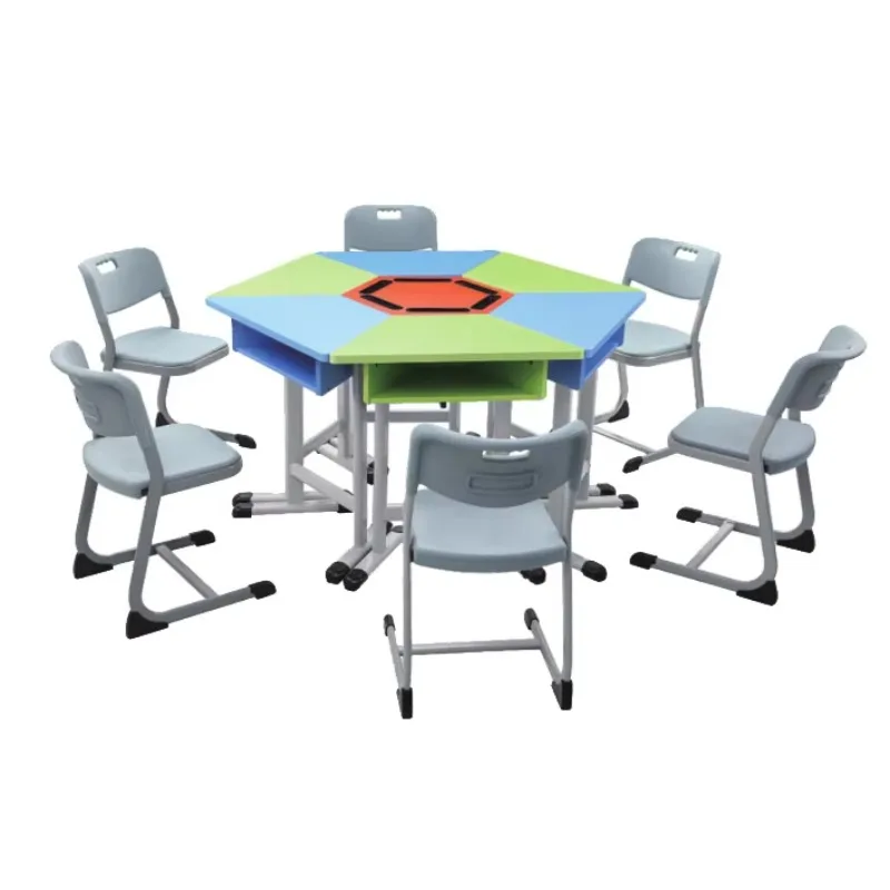 

New Design University School Furniture Combination Desk Classroom Furniture Student Adjustable Tables and Chairs Set