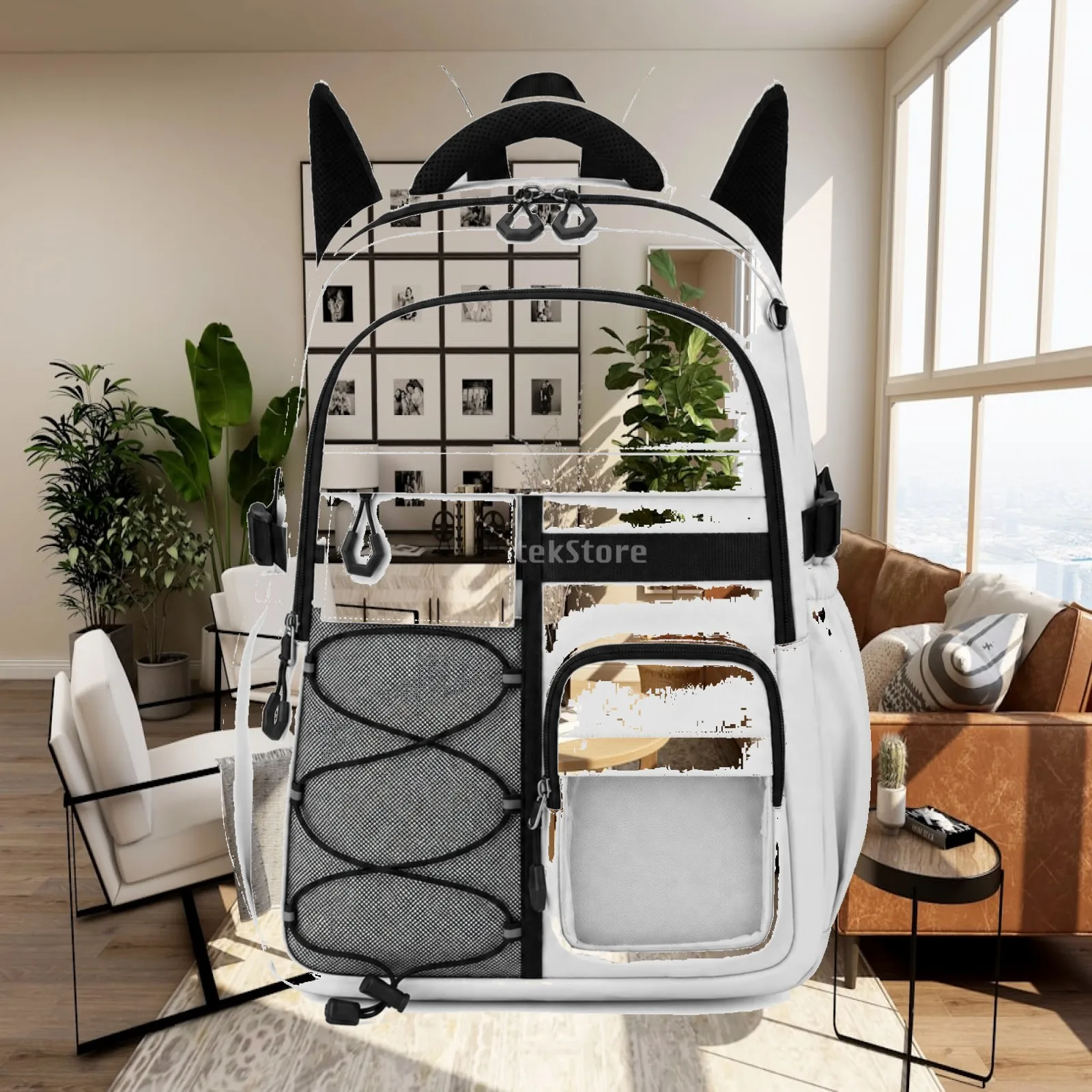 Casual Backpack Student Rucksack Oxford Cloth School Bag with Contrasting Dark Zippers and Trim for Girls Boys