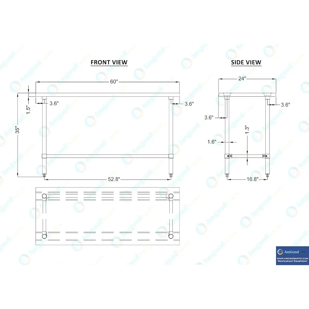 X 60 AmGood طاولة عمل من الفولاذ المقاوم للصدأ |   مقعد المرافق التجاري والسكني للمطبخ |   طاولة الإعداد المعدنية NSF