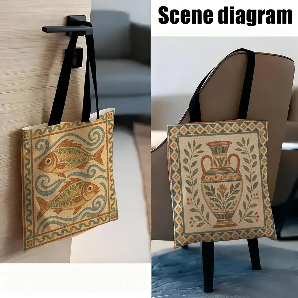 Retro Mosaic Texture Pattern Storage Bags Handbag Canvas Bag Women Casual Underarm Top Handle Bag Lady Shopping Travel Bags