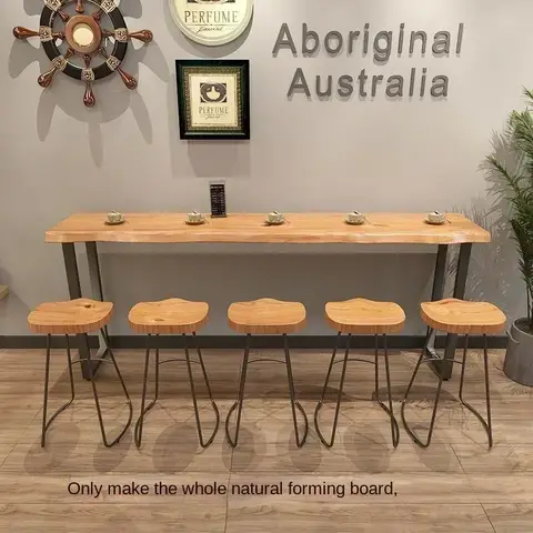（VIP6）Custom Solid Wood Bar Long Bar Table Home High-foot Balcony Dessert Shop Table and Chair