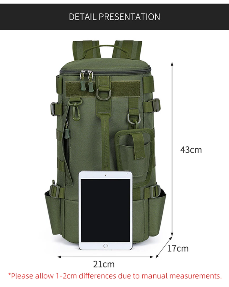 Taktischer Angelrucksack, Tackle-Tasche mit Rutenhaltern, Aufbewahrung von Fischgeräten, Molle, Camping, Wandern, Outdoor, multifunktionale Tasche – Detail 1